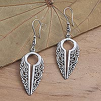 Sterling silver dangle earrings, 'Keyhole' - Keyhole Shaped Sterling Silver Dangle Earrings