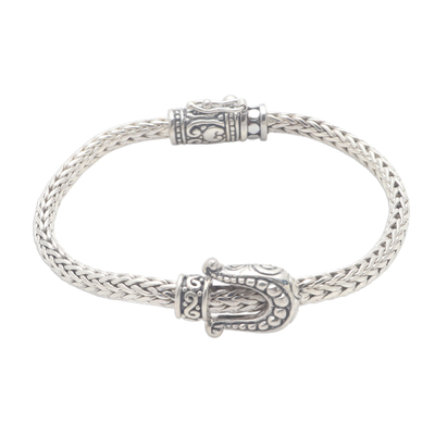 Sterling silver braided bracelet, 'Buckle Down' - Handmade Sterling Silver Braided Buckle Bracelet from Bali