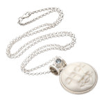 Blue topaz pendant necklace, 'Moon Phase Faces' - Blue Topaz and Sterling Silver Moon Pendant Necklace