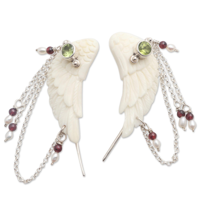 Wing Ear Climbers with Peridot and Garnet