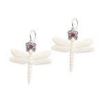 Garnet dangle earrings, 'Dragonfly Crown' - Dragonfly Dangle Earrings with Garnet