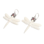 Garnet dangle earrings, 'Dragonfly Crown' - Dragonfly Dangle Earrings with Garnet