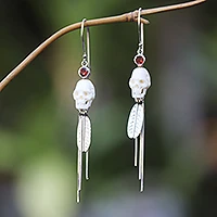 Garnet dangle earrings, 'Skull Talisman'