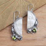 Peridot dangle earrings, 'Cheek to Cheek' - Peridot and Sterling Silver Moon Dangle Earrings