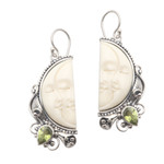 Peridot dangle earrings, 'Cheek to Cheek' - Peridot and Sterling Silver Moon Dangle Earrings