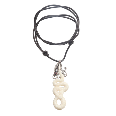 Garnet pendant necklace, 'Snake' - Hand Crafted Snake Necklace with Garnet