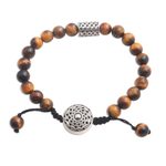 Tiger's eye unity bracelet, 'Unity in Solidarity' - Tiger's Eye and Sterling Silver Unity Bracelet from Bali