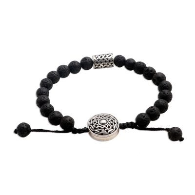 Lava stone and sterling silver unity bracelet, 'Unity in Solidarity' - Lava Stone and Sterling Silver Unity Bracelet from Bali