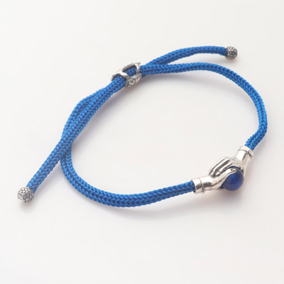 Einheitsarmband aus Sterlingsilber und blauem Achat - Bali Blue Achat und Sterling Silber Cord Unity Armband