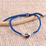 Sterling silver and blue agate unity bracelet, 'Blue Silver Handshake' - Bali Blue Agate and Sterling Silver Cord Unity Bracelet