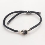 Sterling Silver and obsidian unity bracelet, 'Silver Handshake' - Bali Obsidian and Sterling Silver Cord Unity Bracelet