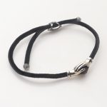 Sterling Silver and obsidian unity bracelet, 'Silver Handshake' - Bali Obsidian and Sterling Silver Cord Unity Bracelet