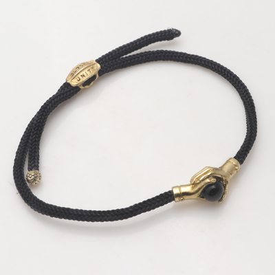 Einheitsarmband aus Messing und schwarzer Achatschnur - Bali-Armband aus Messing und schwarzer Achatschnur
