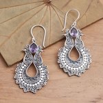 Amethyst dangle earrings, 'Sky's Heart in Purple' - Sterling Silver Dangle Earrings with Amethyst