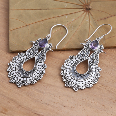 Amethyst dangle earrings, 'Sky's Heart in Purple' - Sterling Silver Dangle Earrings with Amethyst