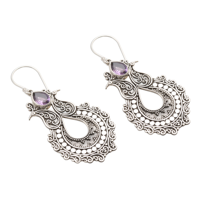 Amethyst dangle earrings, 'Sky's Heart in Purple' - Sterling Silver Dangle Earrings with Amethyst