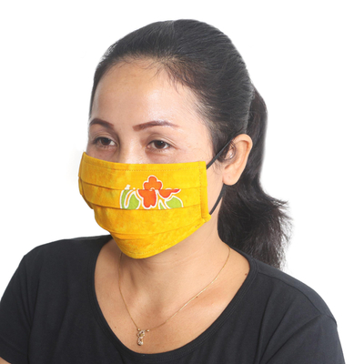 Rayon batik face masks, 'Island Hibiscus' (set of 4) - 4 Handmade Hibiscus Batik 2-Layer Face Masks from Bali