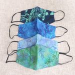 Rayon batik face masks, 'Island Blossoms' (set of 4) - 4 Handmade Floral Batik 2-Layer Face Masks from Bali