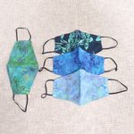Rayon batik face masks, 'Island Blossoms' (set of 4) - 4 Handmade Floral Batik 2-Layer Face Masks from Bali