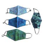 Rayon batik face masks, 'Island Blossoms' (set of 4) - 4 Handmade Floral Batik 2-Layer Face Masks from Bali