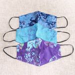 Rayon batik face masks, 'Summer Blossoms' (set of 3) - 3 Handmade Floral Batik 2-Layer Face Masks from Bali