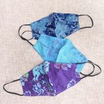 Rayon batik face masks, 'Summer Blossoms' (set of 3) - 3 Handmade Floral Batik 2-Layer Face Masks from Bali