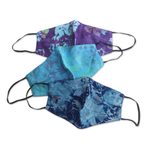 Rayon batik face masks, 'Summer Blossoms' (set of 3) - 3 Handmade Floral Batik 2-Layer Face Masks from Bali
