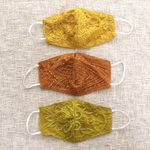 Beaded rayon lace face masks, 'Island Glamour' (set of 3) - 3 Beaded Lace Contoured 2-Layer Rayon Face Masks