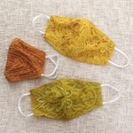 Beaded rayon lace face masks, 'Island Glamour' (set of 3) - 3 Beaded Lace Contoured 2-Layer Rayon Face Masks