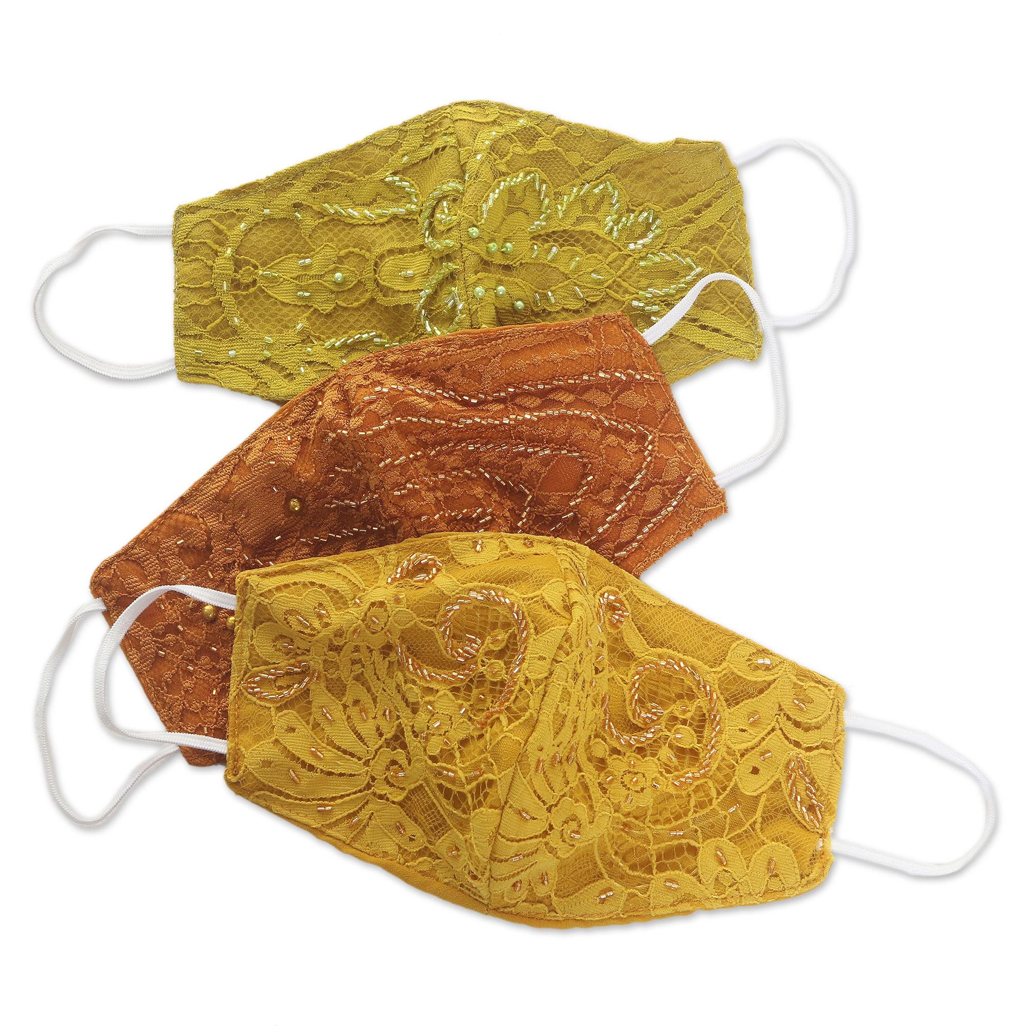 UNICEF Market 3 Beaded Lace Contoured 2Layer Rayon Face Masks
