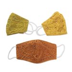 Beaded rayon lace face masks, 'Island Glamour' (set of 3) - 3 Beaded Lace Contoured 2-Layer Rayon Face Masks