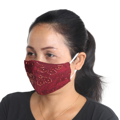 Beaded rayon lace face masks, 'Island Elegance' (set of 3) - 3 Beaded Lace Embroidered Contoured Face Masks
