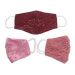 Beaded rayon lace face masks, 'Island Elegance' (set of 3) - 3 Beaded Lace Embroidered Contoured Face Masks