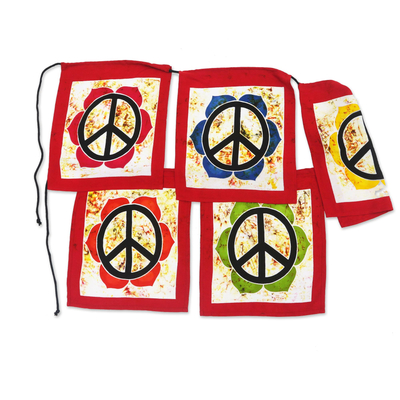 Batik rayon bunting, 'Flower Peace' - Batik Rayon Bunting with Peace Motif