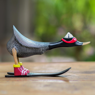 Handmade Duck Wooden-Decorative Wood Figure-Skier Duck Germany 2 