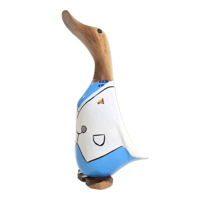 Wood statuette, 'Doctor Duck' - Doctor Duck Hand Painted Wood Statuette