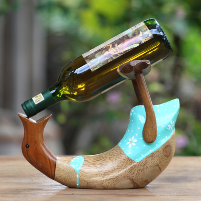 Flaschenhalter aus Holz, „Lady's Choice“ – Niedlicher handgeschnitzter und bemalter Entenflaschenhalter