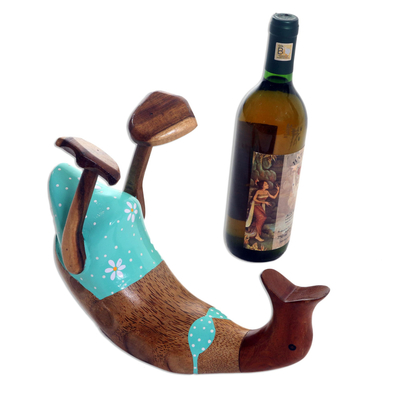 Wood bottle holder, 'Lady's Choice' - Cute Hand Carved and Painted Duck Bottle Holder