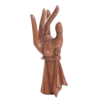 Wood sculpture, 'Giving a Hand' - Hand Carved Hand Sculpture from Bali