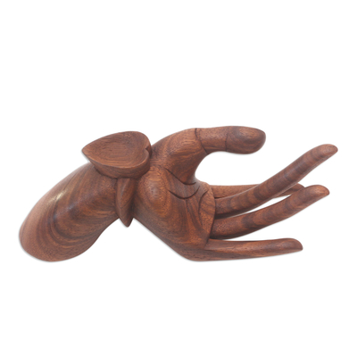 Wood sculpture, 'Hand Giving Love' - Wood Hand Sculpture Hand Carved in Bali