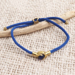 Brass and blue agate unity bracelet, 'Golden Hands' - Adjustable Unity Bracelet