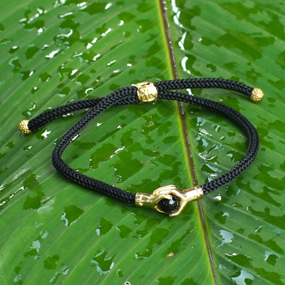 Einheitsarmband aus Messing und schwarzem Obsidian - Unity-Armband aus Messing und schwarzem Obsidian aus Bali
