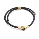 Brass and obsidian unity bracelet, 'Golden Handshake' - Brass and Black Obsidian Cord Unity Bracelet from Bali