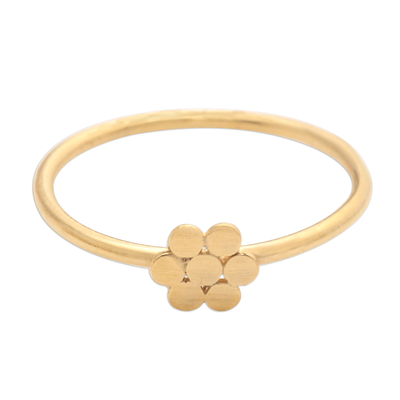 Gold plated band ring, 'Flower of Gold' - Dainty Gold Plated Flower Motif Ring