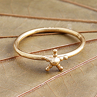 Gold plated band ring, 'Shiny Star' - Beaded Gold Plated Star Ring from Bali