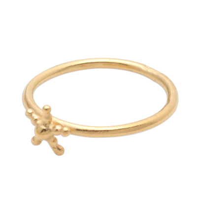 Gold plated band ring, 'Shiny Star' - Beaded Gold Plated Star Ring from Bali