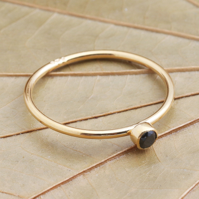 Gold plated onyx solitaire ring, 'Subtly Sweet' - Onyx Solitaire Ring in 18k Gold Plated Sterling Silver