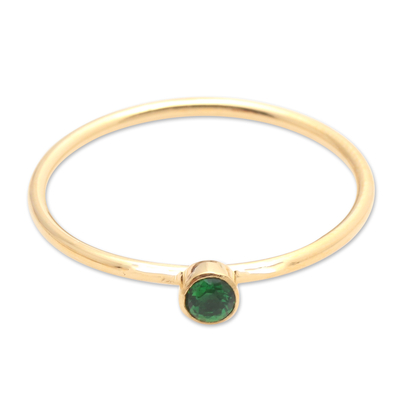 Gold plated green quartz solitaire ring, 'Subtly Sweet' - Green Quartz Gold Plated Solitaire Ring