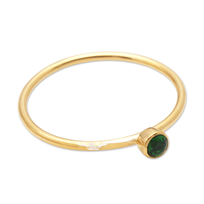 Gold plated green quartz solitaire ring, 'Subtly Sweet' - Green Quartz Gold Plated Solitaire Ring