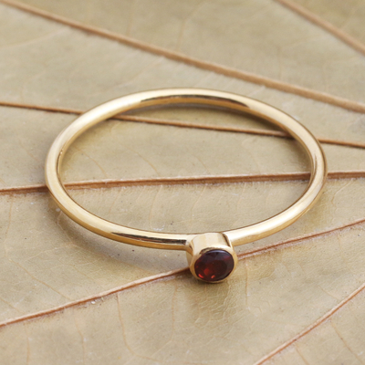 Gold plated garnet solitaire ring, 'Subtly Sweet' - Natural Garnet and 8k Gold Plate Solitaire Ring